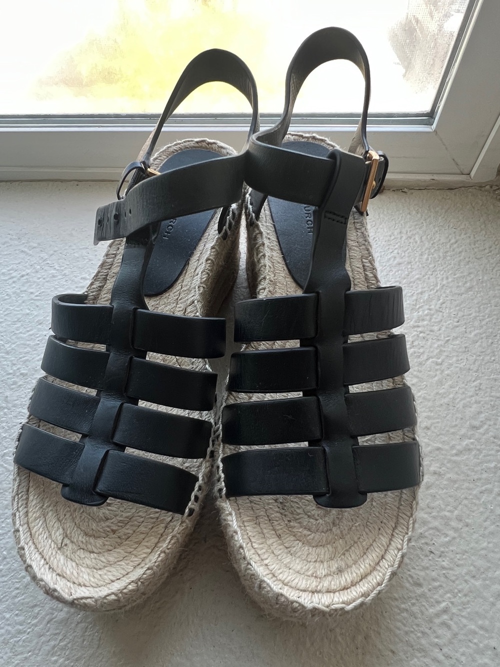 Tory Burch Black Leather Espadrille Wedge Sandals - Picture 3 of 4
